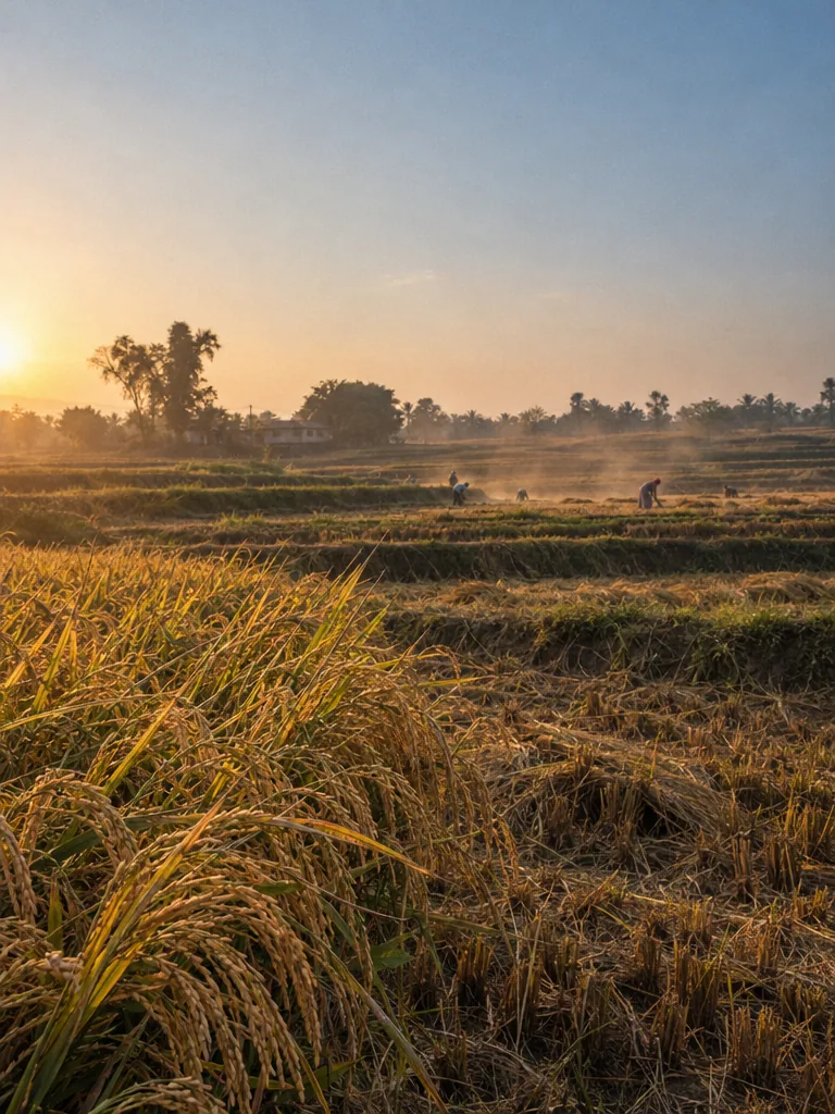 Basmati paddy at harvest in low sun